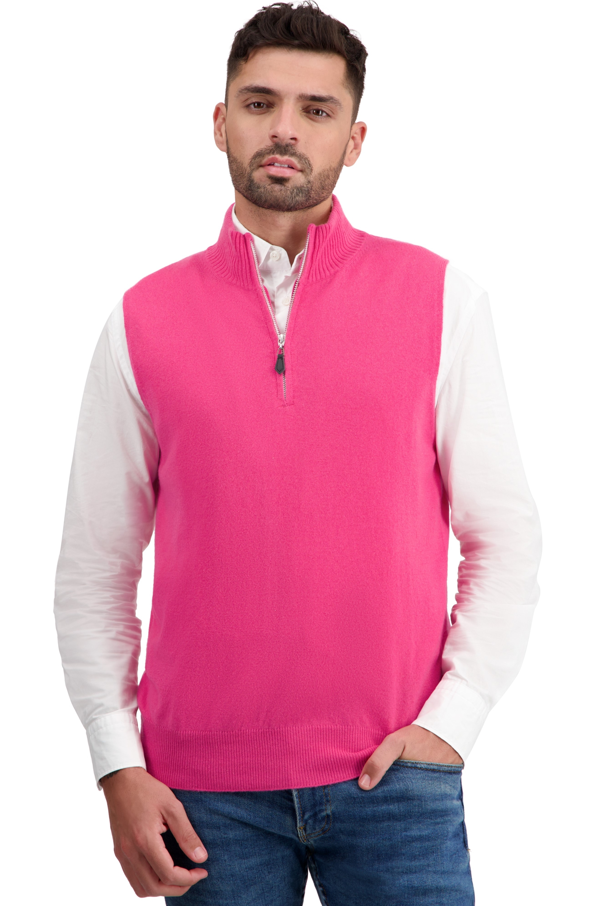 Cashmere men waistcoat sleeveless sweaters texas shocking pink l