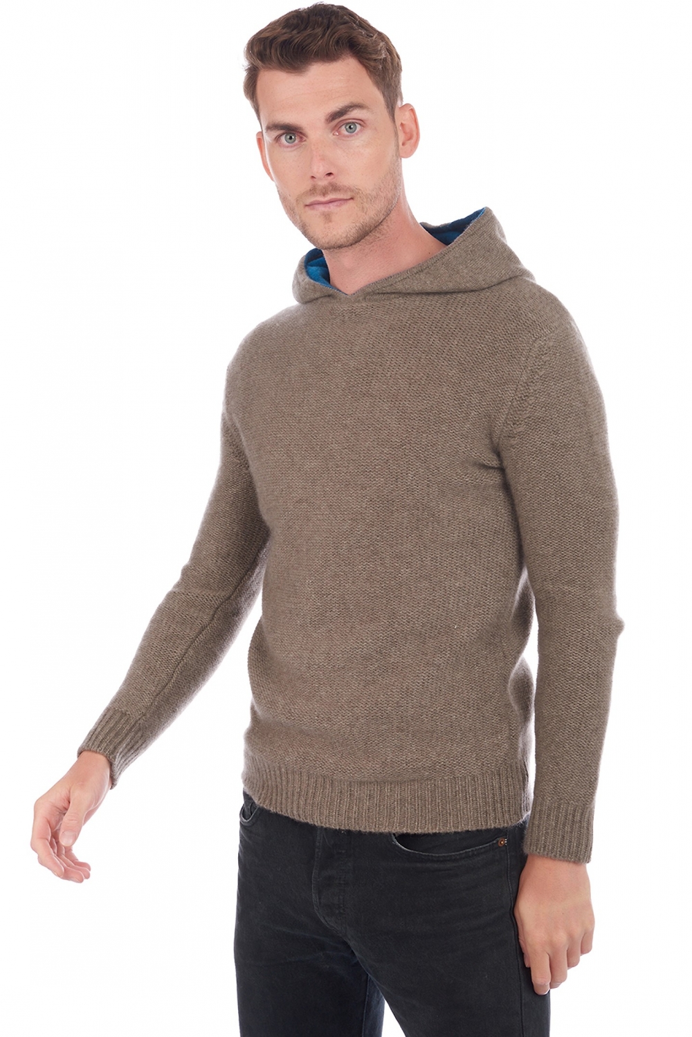 Yak men chunky sweater conor natural dove canard blue m