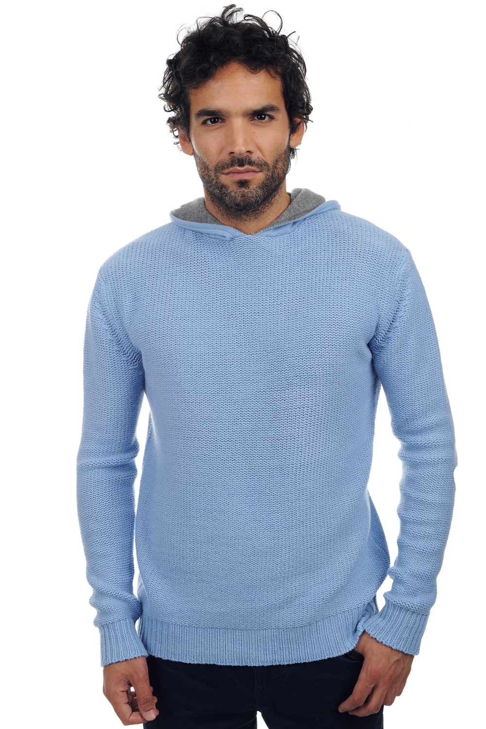 Yak men chunky sweater conor sky blue grey marl 2xl